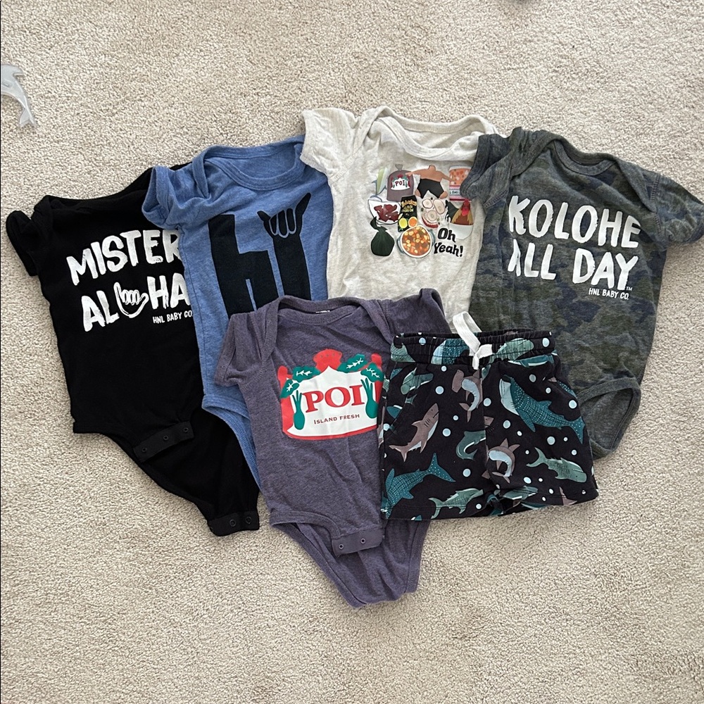 LOCAL onsies + shorts (Kahomelani, UP&Riding, HNL baby Co, Keiki Dept)
